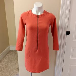 Rachel Rachel Roy bright orange shift dress with long sleeves and zipper size S